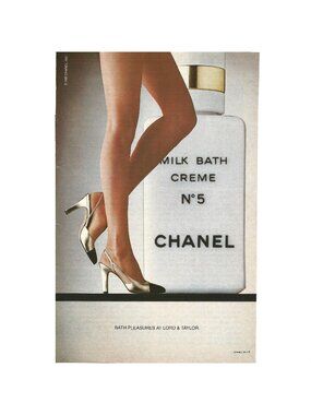 Print Ad Chanel No 5 Milk Bath Creme Fashion Gold Black Heel Vintage 1982 Makeup